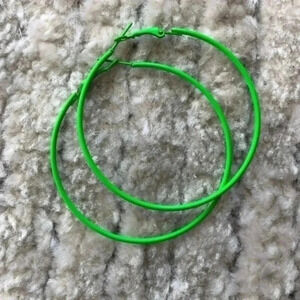 Neon Green Retro 80’s Large Stainless Steel Hoops Earrings NWT